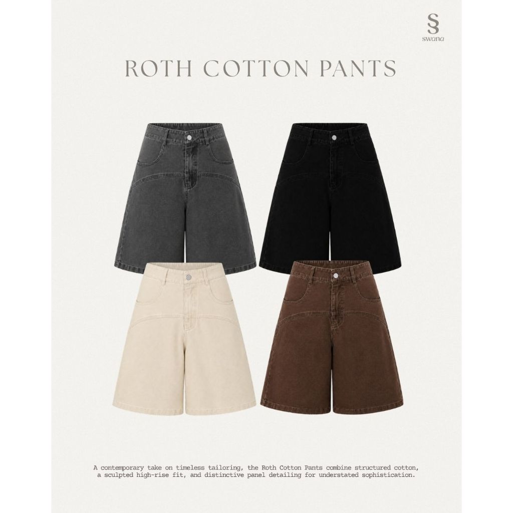 Swana.ss - Roth cotton pants (รอท) XS-XL แค่กางเกง กางเกงทรงขากว้างเอวสูง
