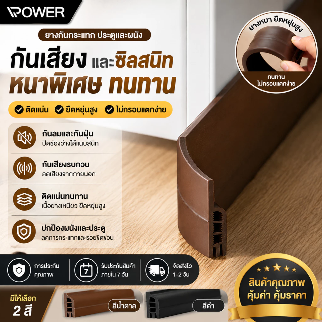 ซีลกันเสียงขอบประตูที่กั้นประตอุปกรณ์ปรับปรุงบ้าน ขอบประตูกันแมลงยางขอบประตูด้านล่างนุ่ม ป้องกันฝุ่น