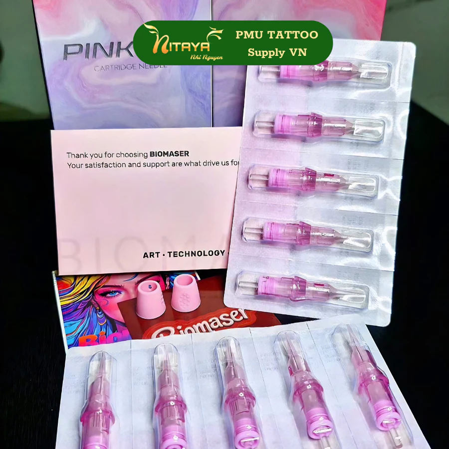 Pinky Pro Biomaster & Thunder Pinky – 20pcs – เข็มคาร์ทริดจ์ PMU/Tattoo – ติดสีสม่ำเสมอ ลดแรงสั่น