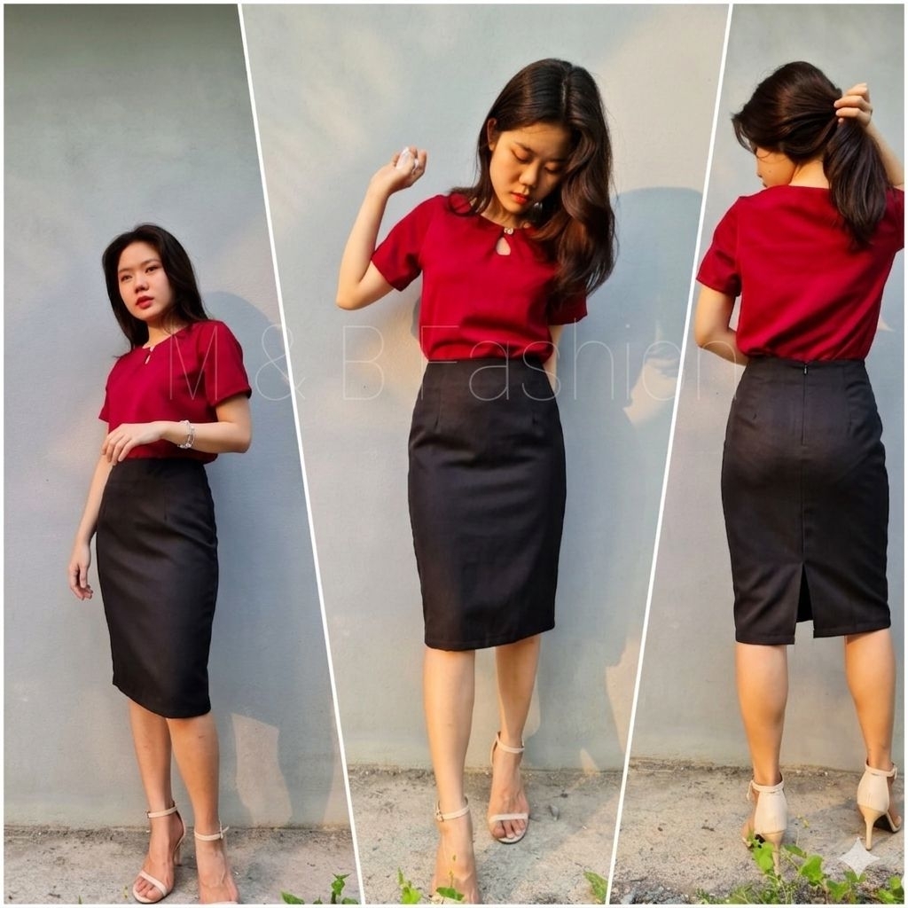 👑กระโปรงทรงสอบผ่าหลัง**iรุ่นไม่มีซับใน**มีไซส์XS-4XLยาว 24" ผ้าฮานาโกะ👑