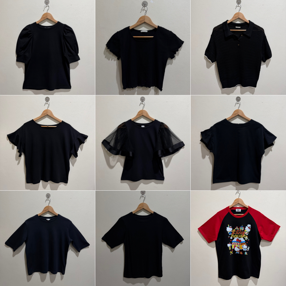 เสื้อ uniqlo gu และเสื้อยืดสีดำ