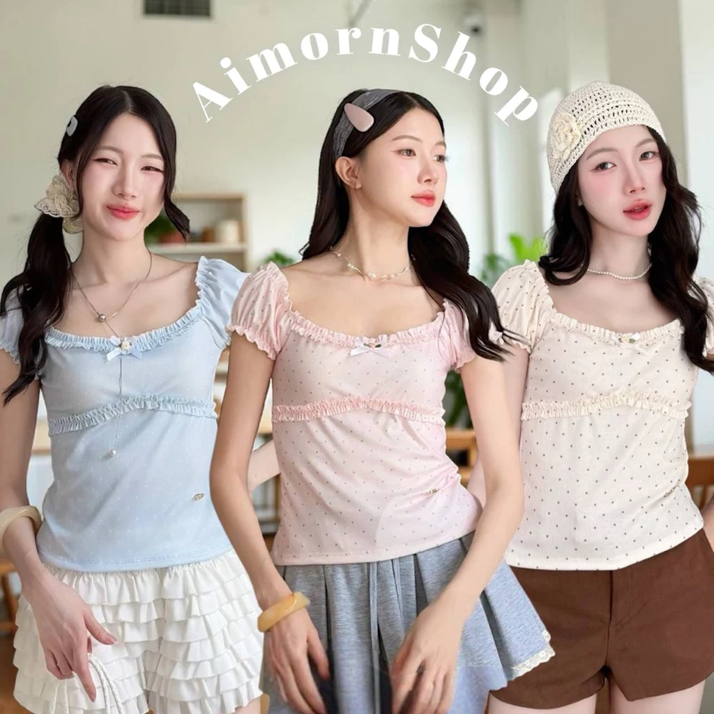 🔥aimorn_shop🔥เสื้อยืดแขนล้ำ น่ารักๆ ดีเทลสไตล์เกาหลีสุดๆ แต่งดอกไม้จิ๋ว เพิ่มความน่ารักโซคิ้วท์