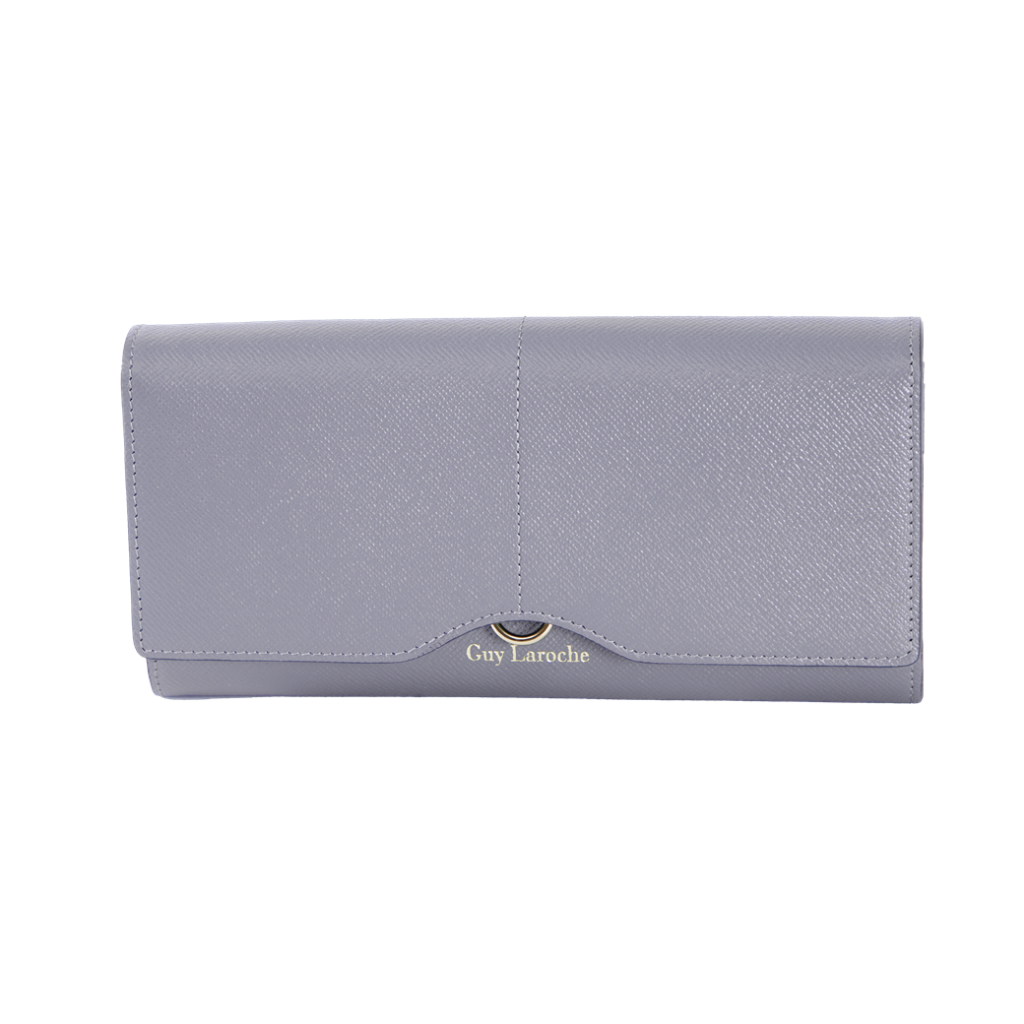 Guy Laroche กระเป๋าสตางค์ผู้หญิง กระเป๋าสตางค์ 2 พับยาวแบบบางสีเทา รุ่น AGP09132S6GYL