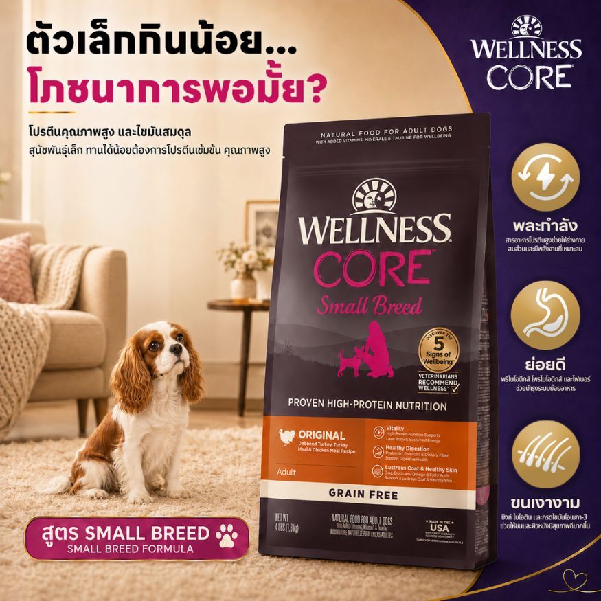 อาหารสุนัขพรีเมียม WELLNESS CORE สูตร Small Breed 4lb(1.8kg) || 88417|| 17/07/2027