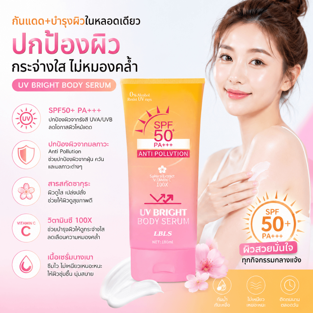 【ซื้อ 1 แถม 1】【COD】เซรั่มกันแดดผิวกาย SPF50+ PA+++ กันน้ำ ผิวกระจ่างใส ลดหมองคล้ำ ไม่เหนียวเหนอะหนะ