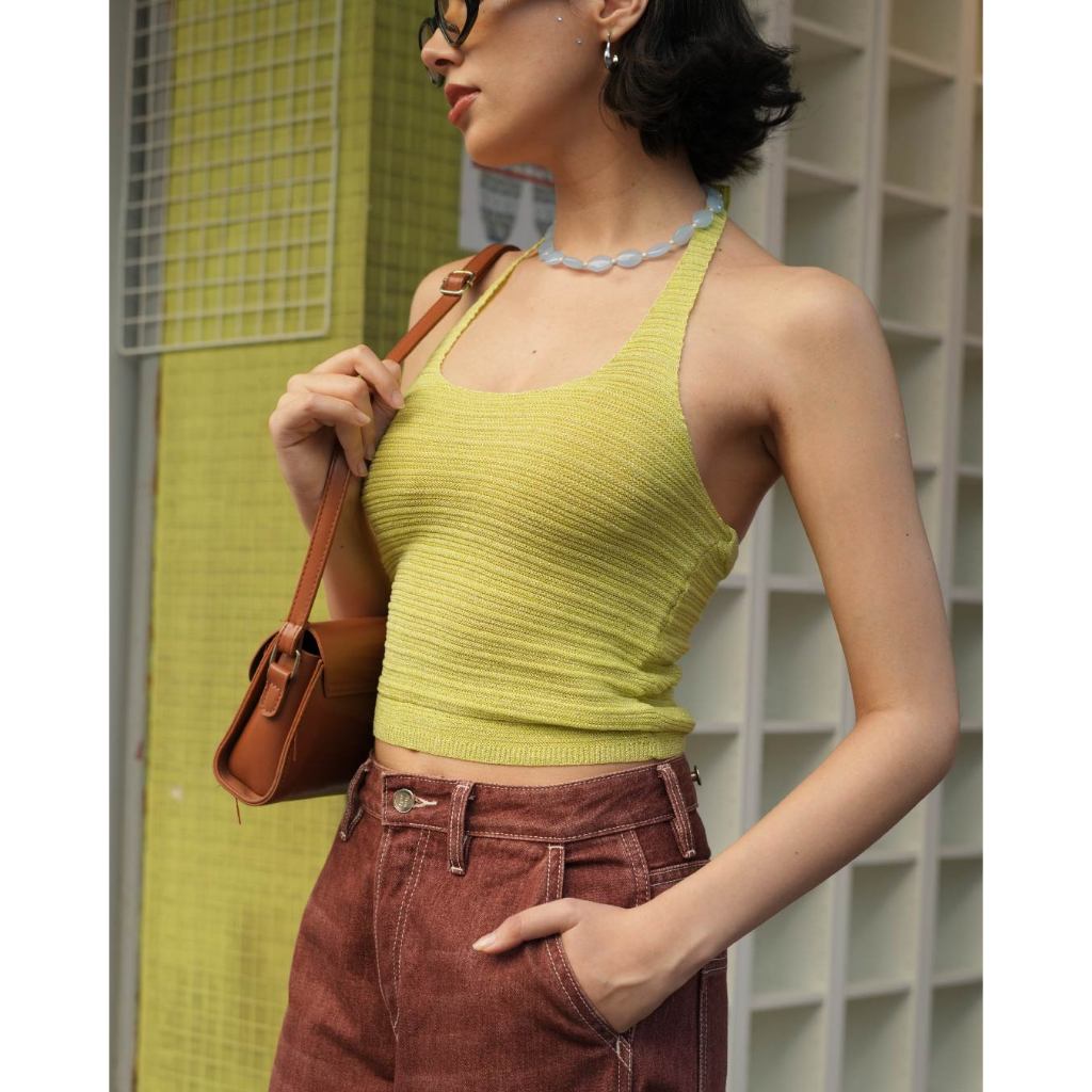 knitCircle - NEON Halter Top (4 สี)  เสื้อกล้าม ทรงคล้องคอ มีเชือกผูกด้านหลัง ปรับเองได้ ผสมเส้นด้ายเมทัลลิกเงา