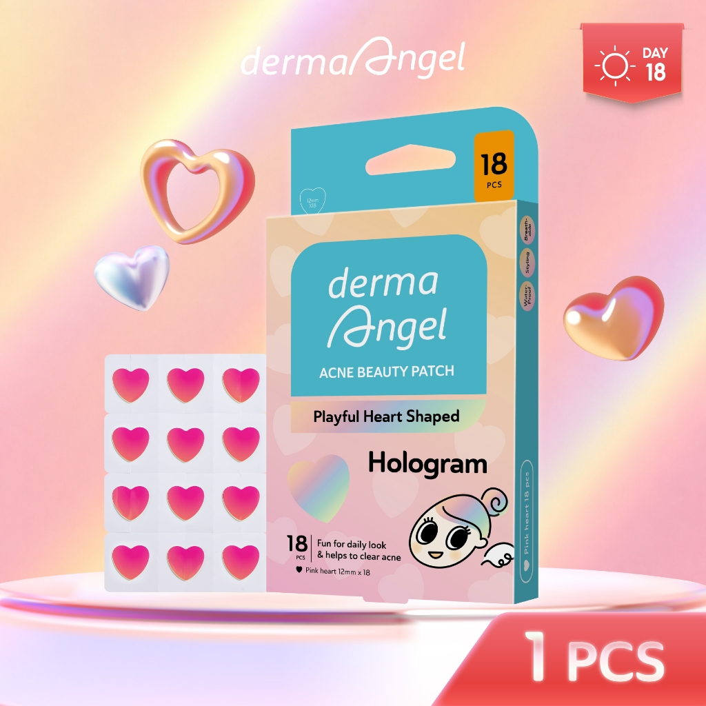 โฉมใหม่! DermaAngel Beauty Patch Pink Heart Hologram 18 ชิ้น 1 ชิ้น