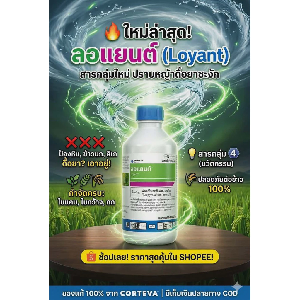 ลอแยนต์® (Loyant®) สารกำจัดวัชพืช 800 ซีซี กลุ่ม 4 ใหม่ล่าสุด ปราบหญ้าดื้อยาในนาข้าว หญ้าป้องหิน หญ้าข้าวนก ของแท้ 100%