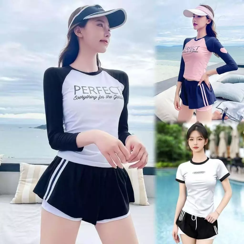 🌸พร้อ​มส่ง🌸ชุดว่ายน้ำ 2 ชิ้น ชุดว่ายน้ำกีฬา เสื้อแขนสั้นและกางเกงขาสั้น รุ่นใหม่ summer beach