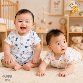 Happy Time ชุดแขนสั้นเด็ก 0-6 เดือน เสื้อกระดุมหน้าแขนสั้น+กางเกงขาสั้น ผ้าคอตตอนนุ่ม