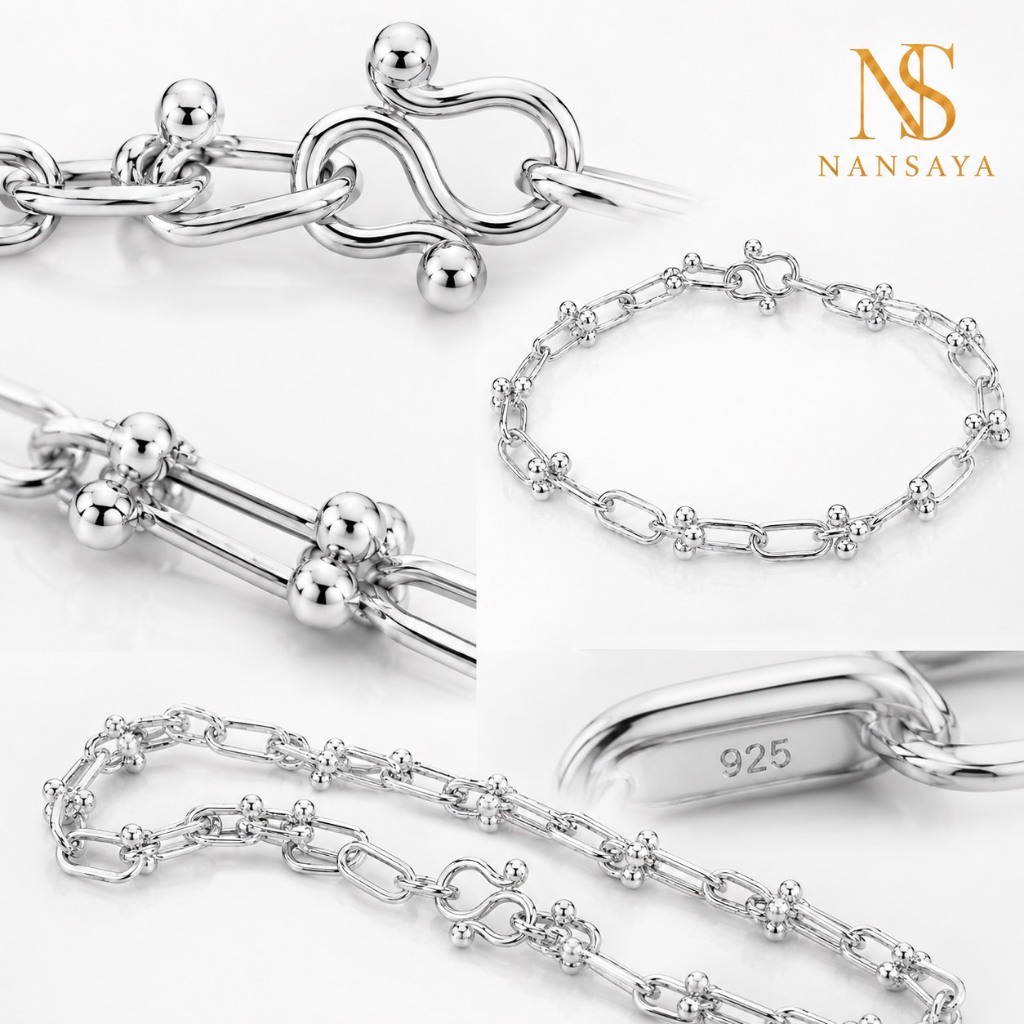 NANSAYA สร้อยข้อมือ เทนเดอร์ลิงก์ หนา 6 มิล เงินแท้ 92.5%