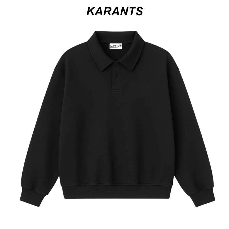 Karants Sweater Oversize คอปก ผ้าสำลีขนนุ่ม ทรงหลวม สีพื้น สำหรับผู้ชายและผู้หญิง Unisex - AK81