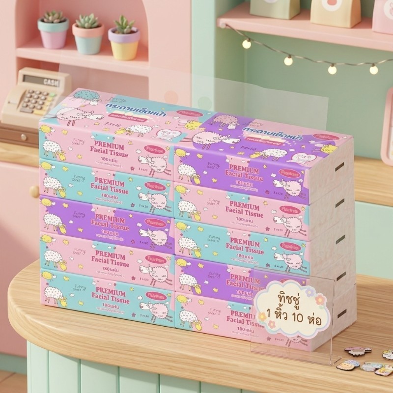ทิชชู่แบบยาวลายน้องแกะ (ยกเเพ๊ค10ห่อ)พร้อมส่งคละลาย