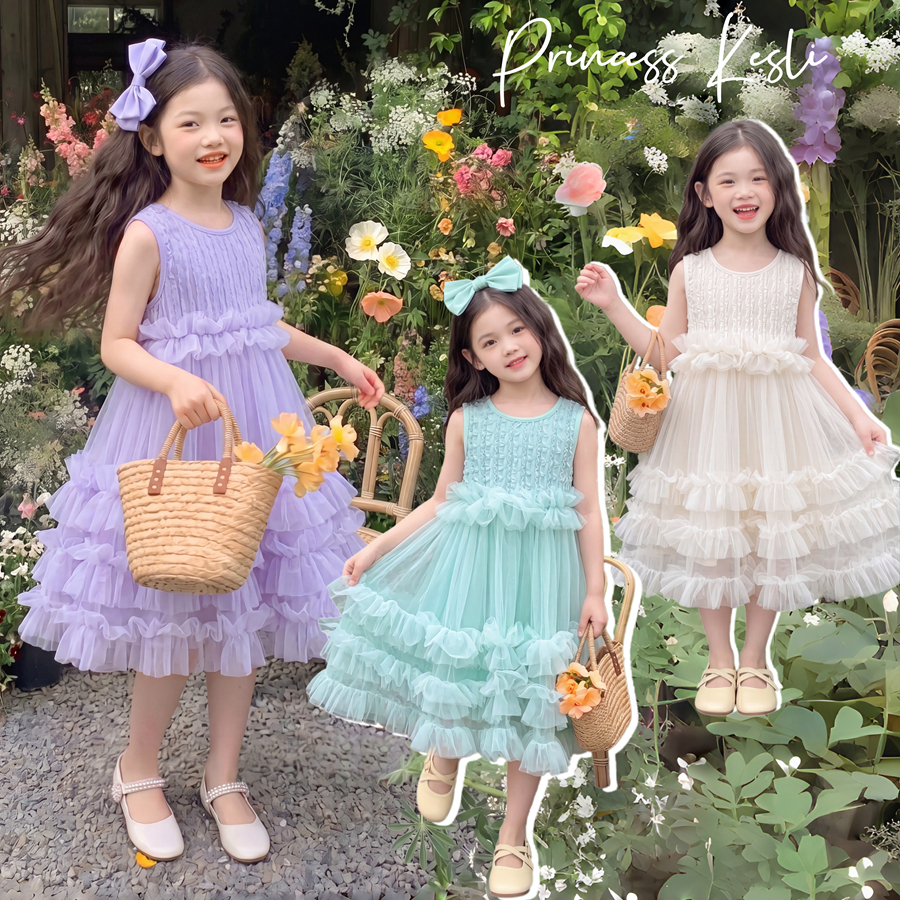 PRINCESS KESLI PRINCESS KESLI ชุดเดรสเด็กผู้หญิง เดรสแขนกุด ชุดราตรีเด็กหญิง โบว์ สไตล์น่ารัก านุ่มใสสบายฯ 2-12 ปี