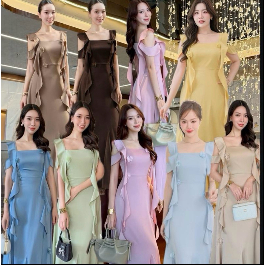 เดรสเพื่อนเจ้าสาว ป้าย MAYA G129 เดรสไปงานแต่ง แต่งดอกไม้ ชายกระโปรงสวยมาก s-2xl