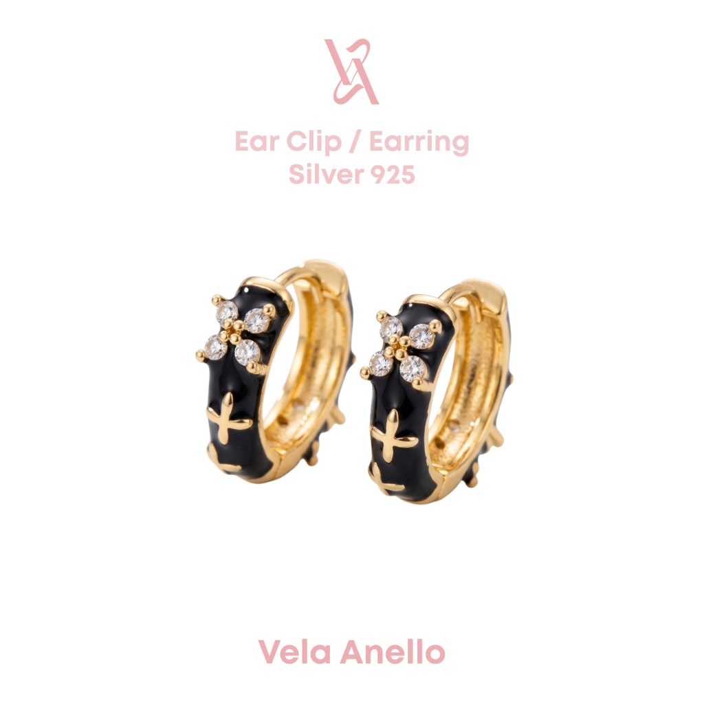 Vela Midnight Bloom S925 14k ต่างหูหนีบ ต่างหูติดหู เครื่องประดับออกงาน