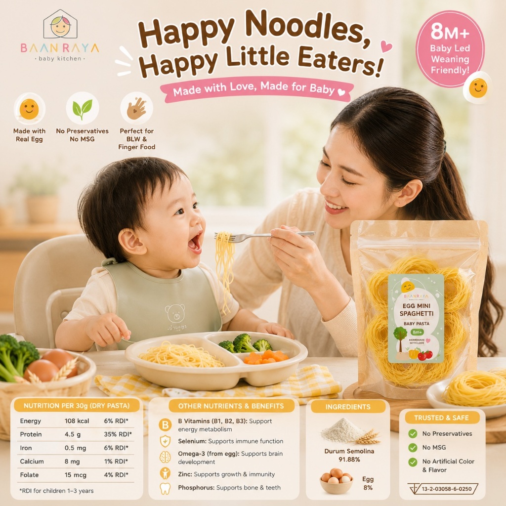 🔥Promotion🔥ลดราคา🥚 สปาเก็ตตี้ไข่เส้นจิ๋ว🥚Baby Egg Spaghetti พาสต้าเด็ก BLW  8M+ Finger Food กินเองได้ Baan Raya