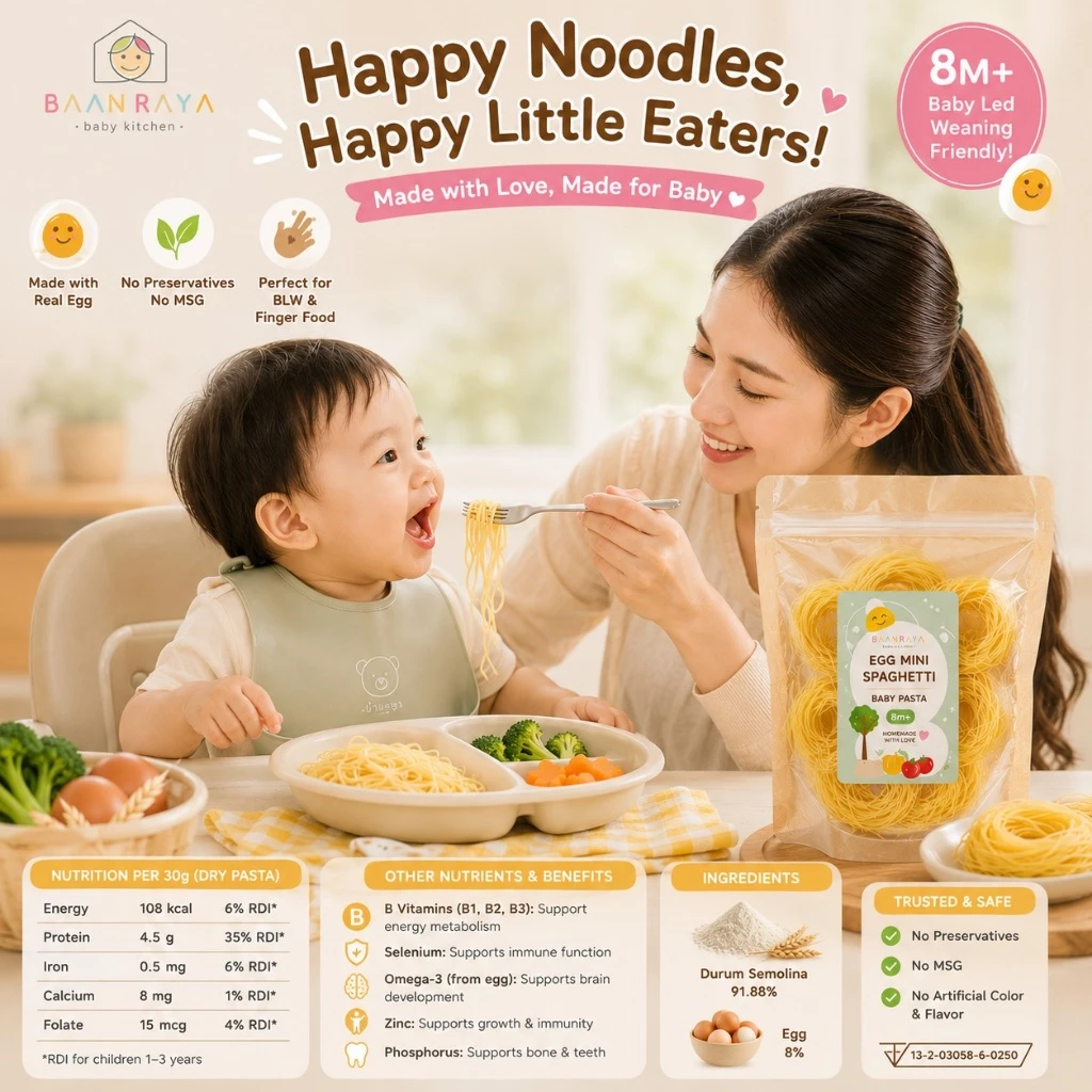 🔥Promotion🔥ลดราคา🥚 สปาเก็ตตี้ไข่เส้นจิ๋ว🥚Baby Egg Spaghetti พาสต้าเด็ก BLW 8M+ Finger Food กินเองได้ Baan Raya
