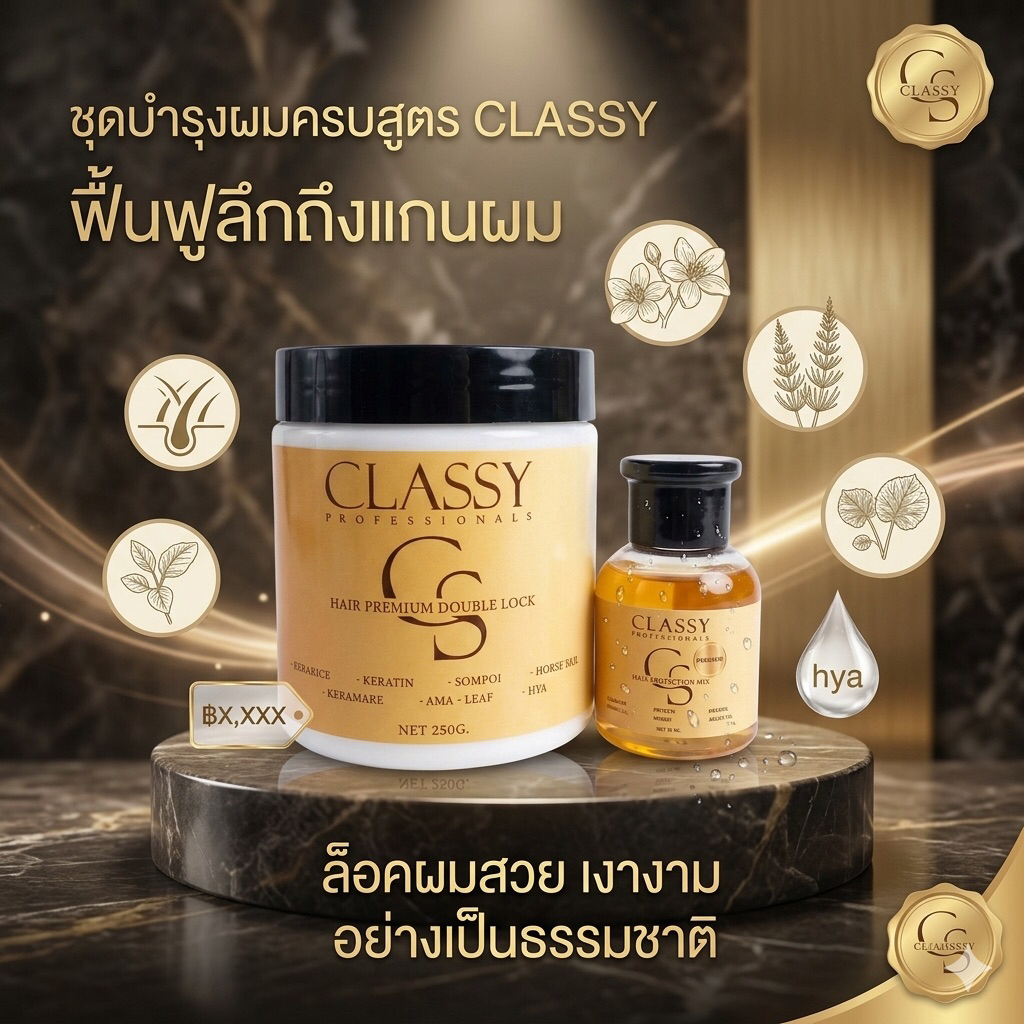 CLASSY เซตกู้ซากผม ทรีทเม้นท์พรีเมี่ยม + เชื่อมแกนผม แก้ผมเสียจากการทำสี ยืด ดัด ผมเงางาม