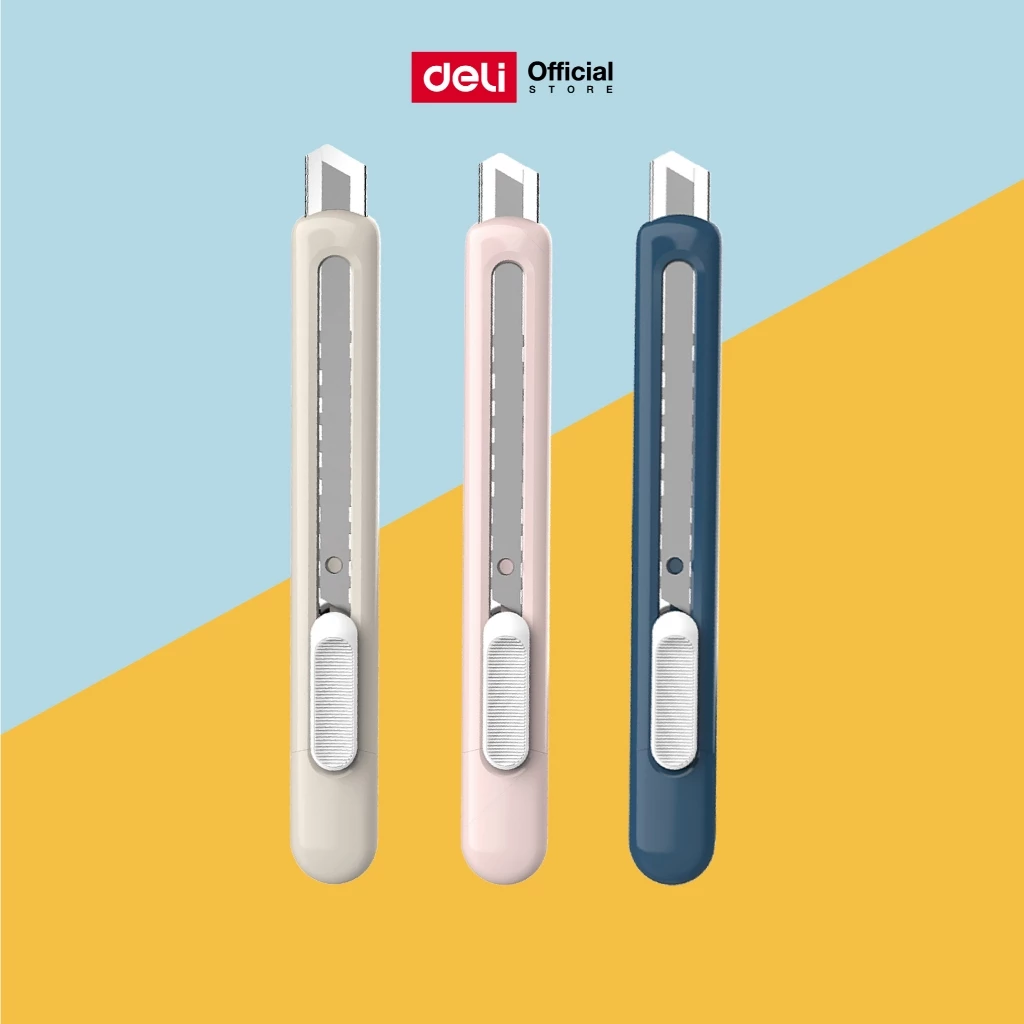 คัตเตอร์ Deli รุ่น M250 ใช้ใบมีด Sk5 30องศา หักได้ 7 ครั้ง ขนาดพกพา (3 สี)(จำหน่าย 1 ชิ้น)