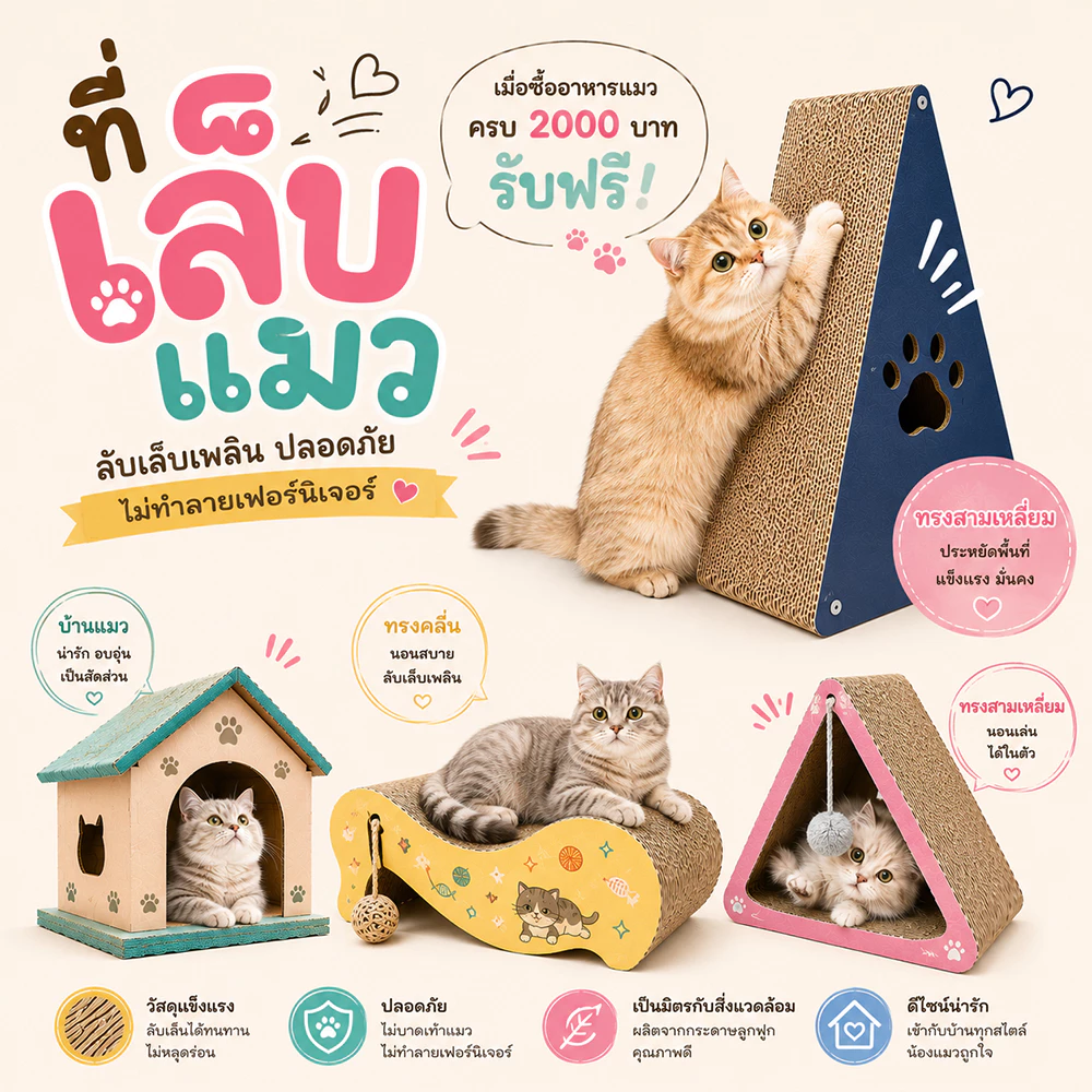 ที่ลับเล็บแมว กล่องแมว บ้านแมว ของเล่นแมว ที่นอนแมว มาใหม่หลายแบบ