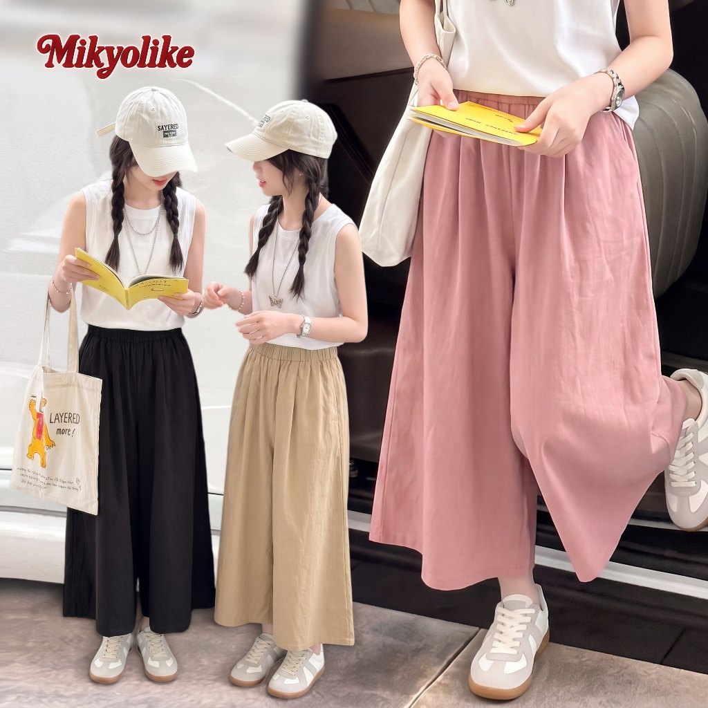 2-11 ปี Wide Leg กางเกงเด็กผู้หญิง ขากว้าง สไตล์เกาหลี ทรงหลวม สีสดใส กางเกงเด็กผู้หญิง ผ้าหนุ่ม ใสสบาย