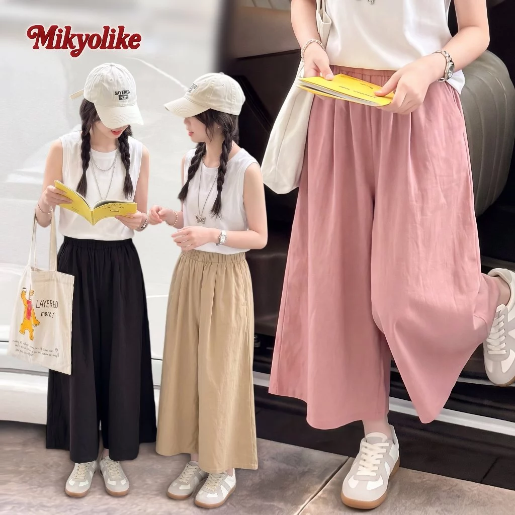 2-11 ปี Wide Leg กางเกงเด็กผู้หญิง ขากว้าง สไตล์เกาหลี ทรงหลวม สีสดใส กางเกงเด็กผู้หญิง ผ้าหนุ่ม ใสสบาย