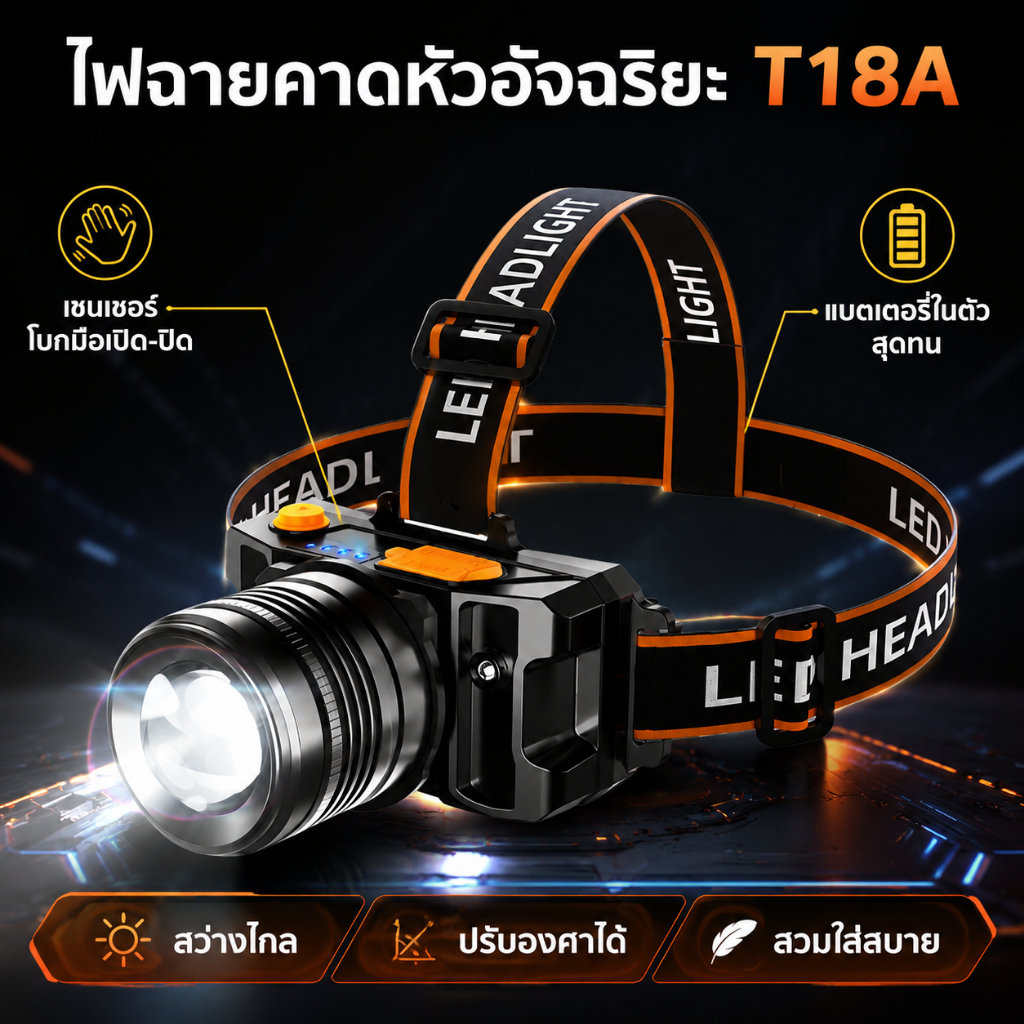 ไฟฉายคาดหัว F-T51 LED แรงสูง USB ชาร์จได้ ส่องไกล5KM กันน้ำ ใช้งานหนัก พร้อมส่ง