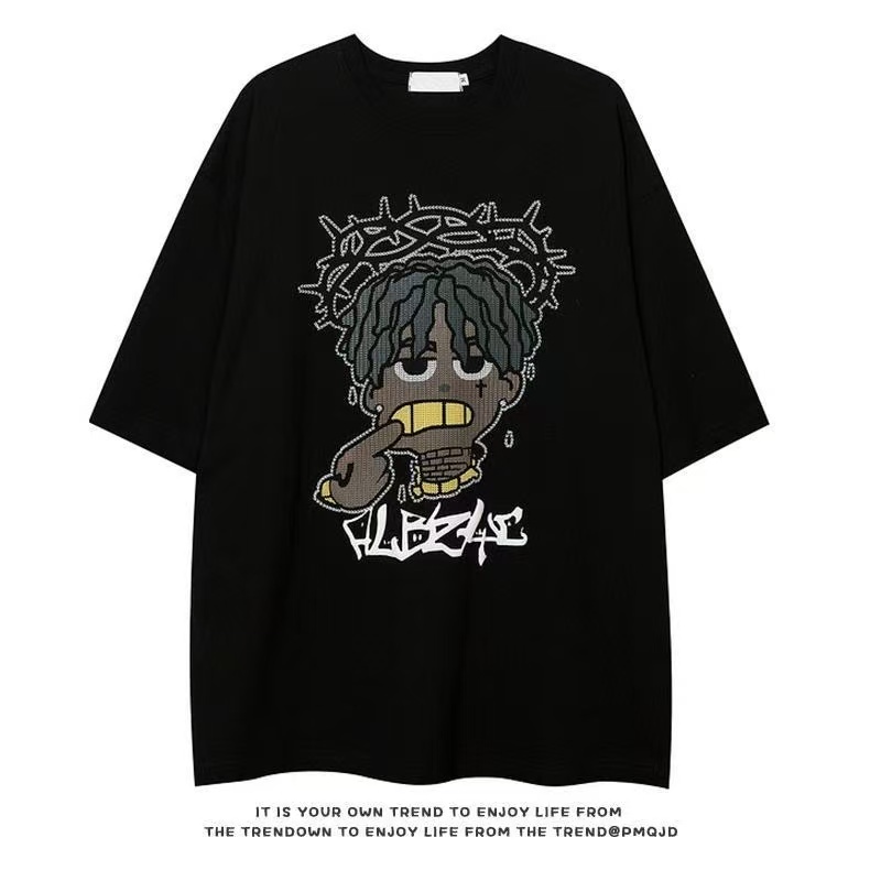 （จัดส่งตลอด 24 ชั่วโมง）Woo Right เสื้อยืดฟอก oversize ผ้าฝ้าย 100% โอเวอร์ไซซ์ สีดําเข้ม สไตล์ฮิปฮอป เรโทร HY