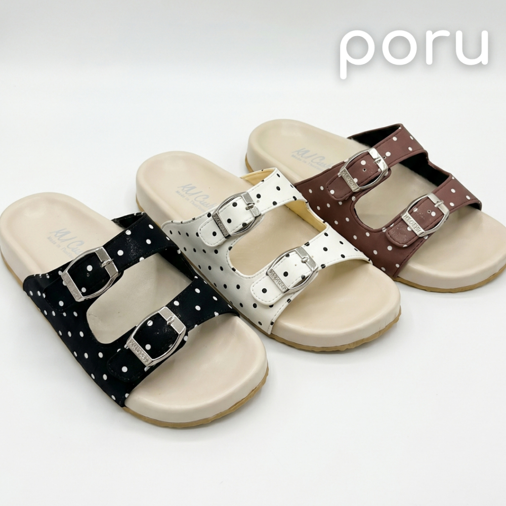 รองเท้าแตะลายจุด Polka Dot พื้นนุ่ม รองเท้าแตะสวม พื้นหนา เดินสบาย 2 ตอน ไซส์ 36-40