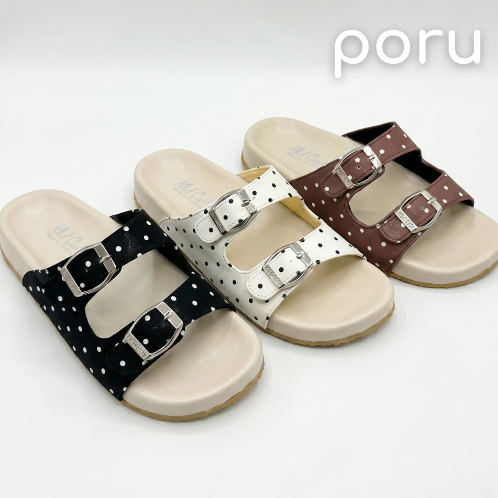 รองเท้าแตะลายจุด Polka Dot พื้นนุ่ม รองเท้าแตะสวม พื้นหนา เดินสบาย 2 ตอน ไซส์ 36-40