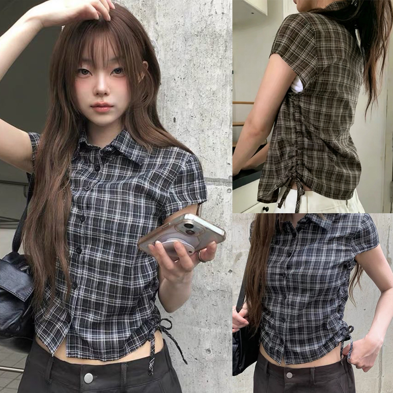 Cuties W725 เสื้อเชิ้ตลายสก๊อต สไตล์เกาหลี เสื้อเชิ้ตสไตล์สบาย เสื้อแขนสัน ดีไซน์สุดคลาสสิก ขนาด S-XL สำหรับทุกโอกาส