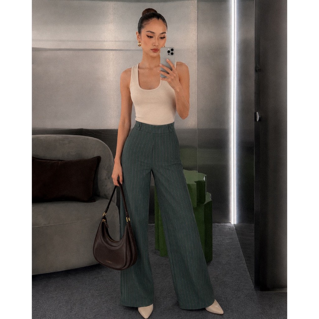 MMCHIC - GREEN PINSTRIPE PANTS