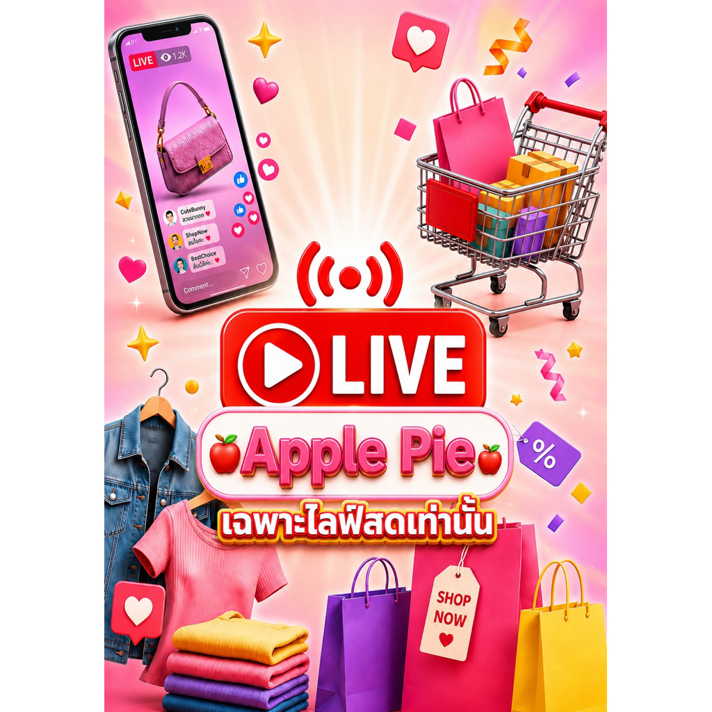 Live0002!!! Apple Pie เสื้อยืดแฟชั่น