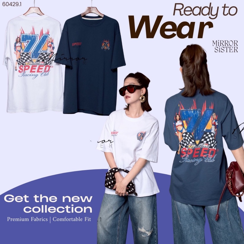 🔖Mirrorsister​ 60429.1 เสื้อยืดโอเวอร์ไซส์สไตล์วินเทจ ดีเทลคอตัดแต่งขาดรุ่ยเบาๆ ด้านหลังสกรีนลายกราฟ