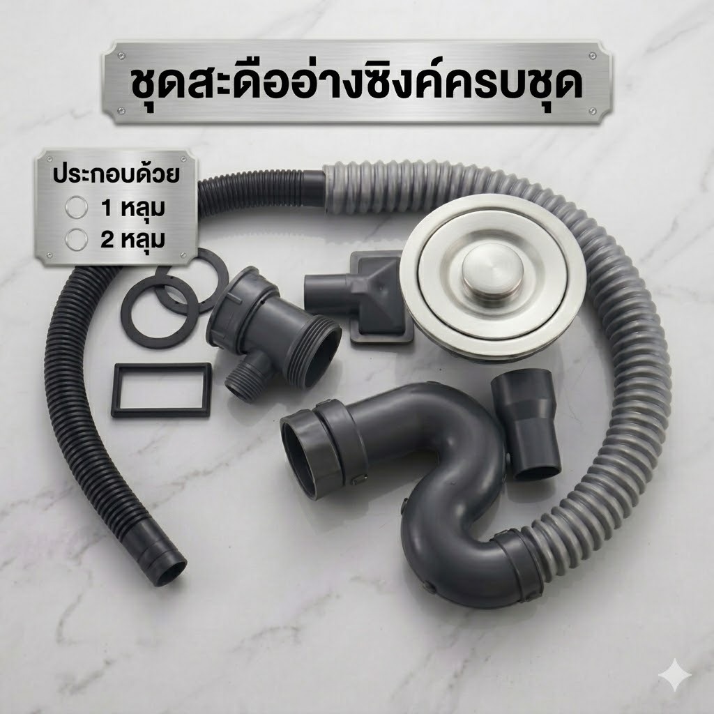 ชุดสะดืออ่างซิงค์ 1 หลุม 2 หลุม ชุดสะดืออ่างล้างจาน มีตะกร้าสแตนเลส