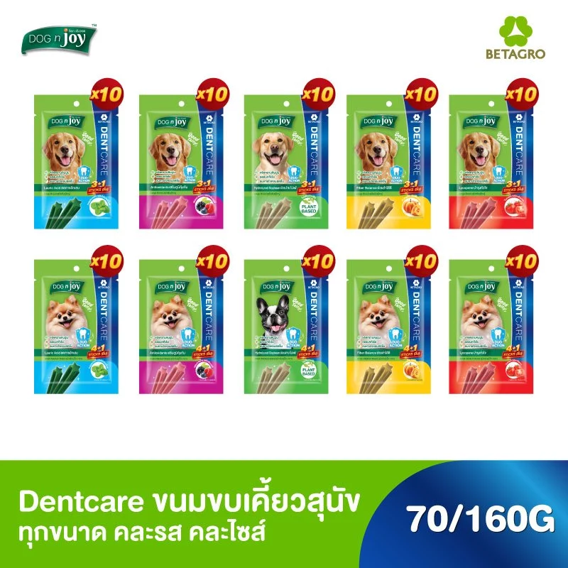 DOG n joy ด็อก เอ็นจอย ขนมสุนัขขัดฟัน เสริมวิตามิน Dent Care สำหรับสุนัขทุกวัย 10 ชิ้น (เลือกรสชาติและขนาดได้)