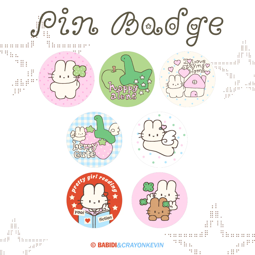 *อัพเดตลายใหม่* (Pin Badge 4.4) DINO&BUNNIES เข็มกลัดกระต่าย ขนาด 4.4 cm