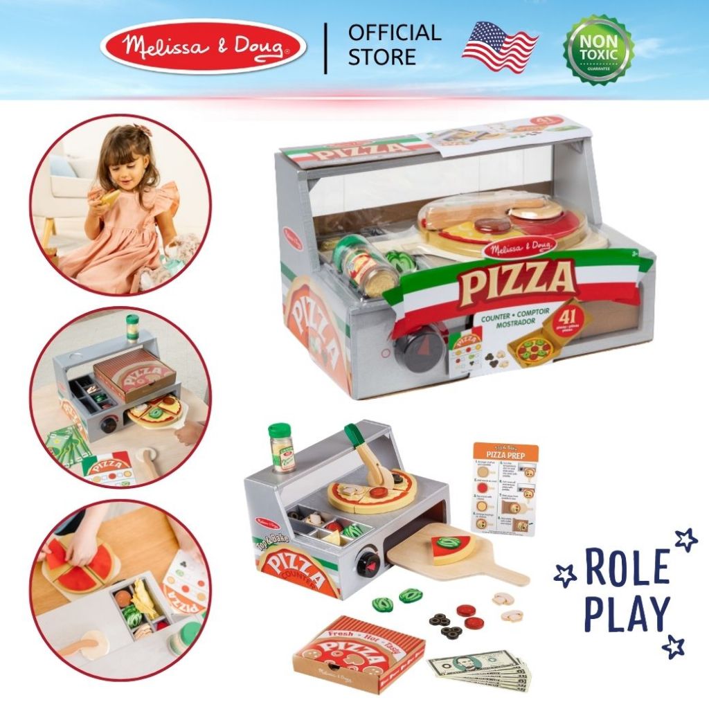(ของแท้ USA) ของเล่นพิซซ่า มีเวลโคร่ทุกชิ้น เตาอบปรับได้เหมือนจริง Pizza Counter Melissa & Doug ของเล่นเด็ก เล่นทำอาหาร