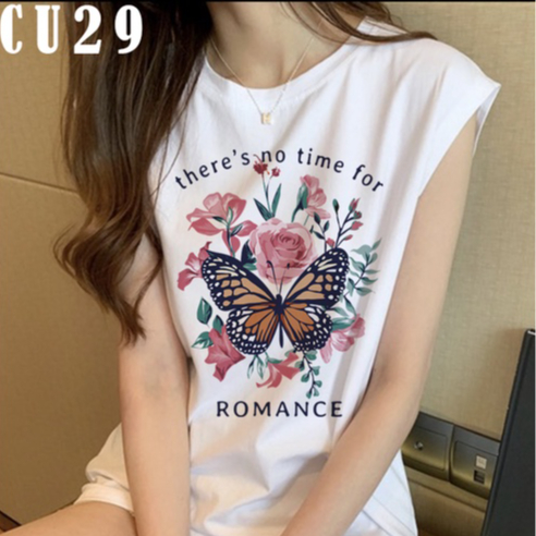 เสื้อยืด แขนกุด ผู้หญิง ลายน่ารัก ใส่เที่ยว  ⚡️สินค้าพร้อมส่ง⚡️ ผลิตในไทย ส่งไวมาก❤️
