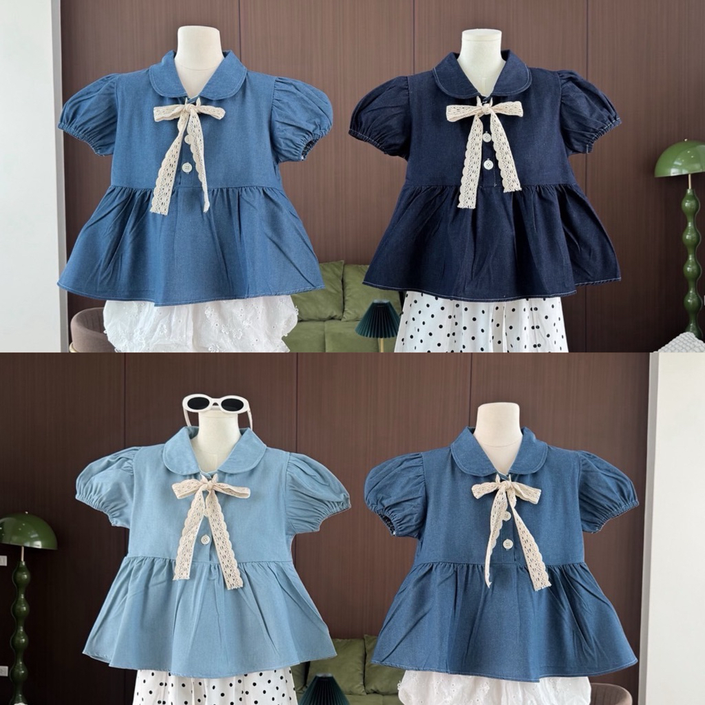 Khun studio เสื้อคอบัวแขนพอง แต่งเชือกผูกโบว์หน้า