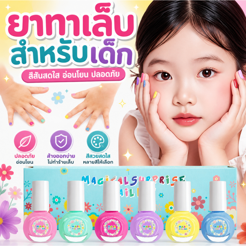 💅สีทาเล็บเด็ก สีทาเล็บเด็กลอกออกได้ เซ็ต6ขวด ฉีกได้ ไม่ต้องอบ แห้งเร็วยาทาเล็บเด็กสูตรน้ำ ปราศจากสารเคมีอันตราย