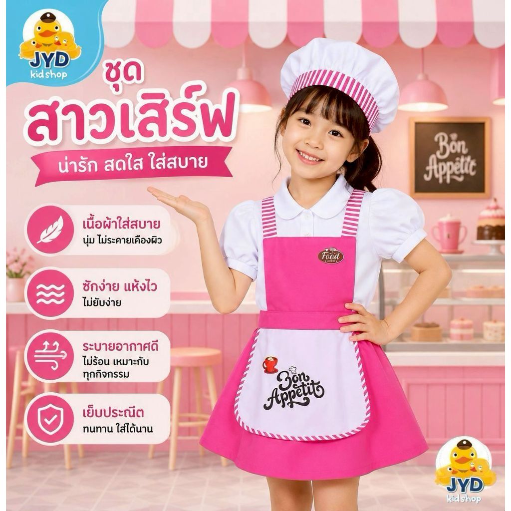 ชุดอาชีพเด็ก ส่งไวทันใจ ชุดสาวเสริฟตัวน้อย ชุดเชฟกระโปรง ชุดเชฟเด็กหญิง
