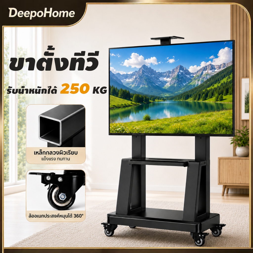 ขาตั้งทีวีล้อเลื่อน 32-85 นิ้ว ปรับมุมได้ Mobile TV Stand Samsung TCL LG Hisense ขาตั้งทีวีมีล้อ แข็งแรง