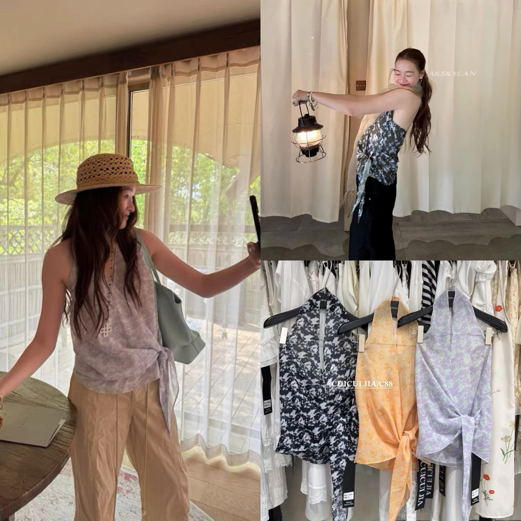 ส่งด่วน 🛵 90476 เสื้อคล้องคอเว้าหลังตอบโจทย์สายแฟ ผ้าเนื้อบาง CCJ