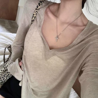 พร้อมส่งในไทย*** เสื้อแขนยาวผ้านิ่ม ยืดได้ ทรงโอเวอร์ไซส์ ผ้าไม่หนา เหมาะสำหรับใส่ซับ Y351