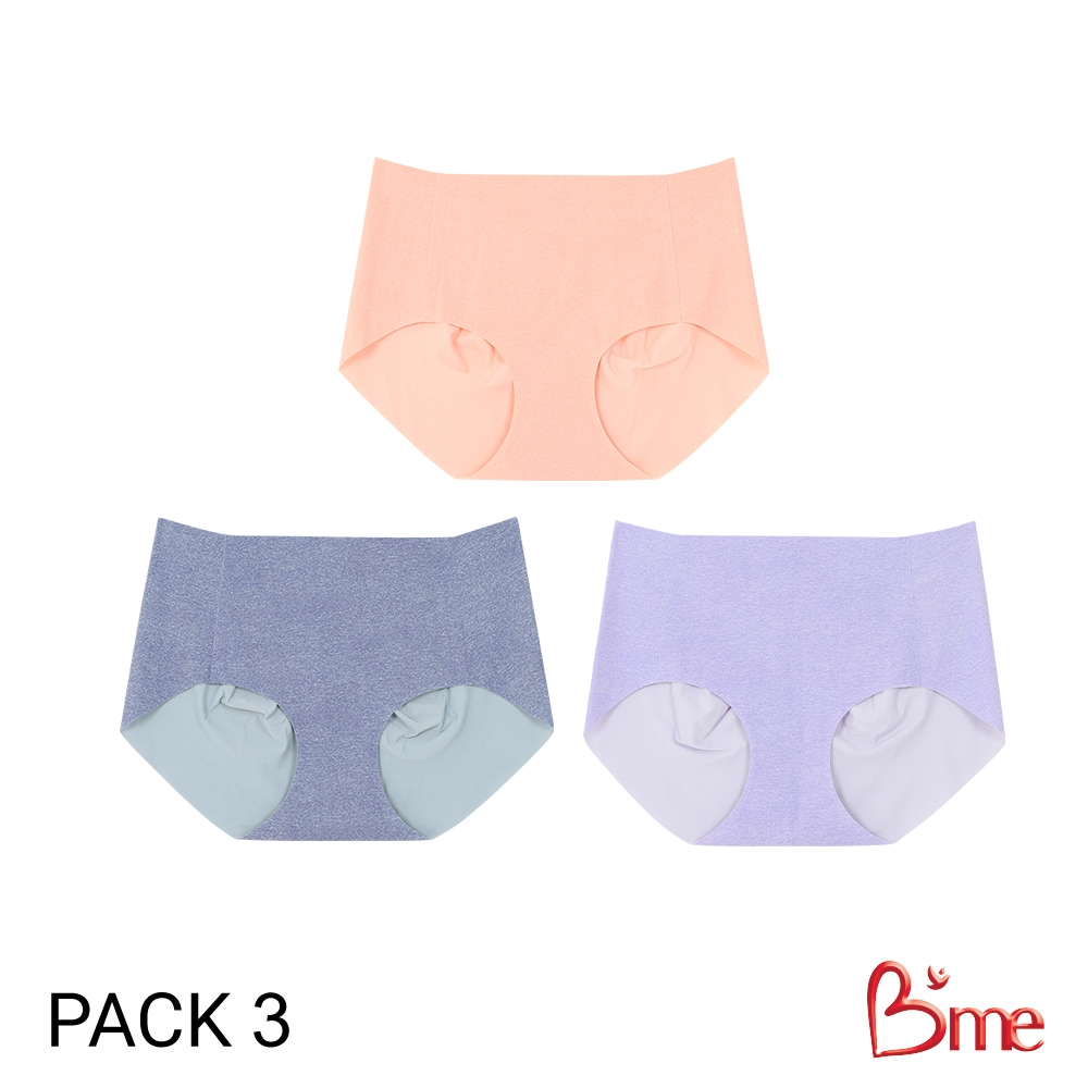 B'me กางเกงในเอวกลางไร้ขอบไร้ตะเข็บ รุ่น ME7A92 (แพ็ก3ตัว) สีน้ำเงิน สีส้ม สีม่วง