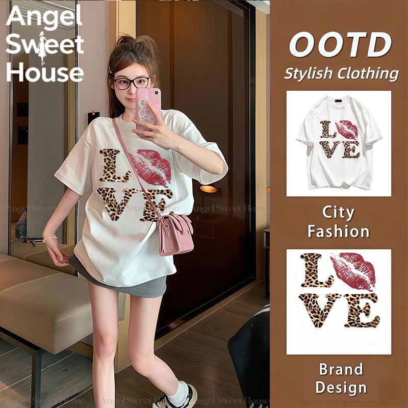 (จัดส่งตลอด 24 ชั่วโมง）Angle Official เสื้อยืดผู้หญิง Oversize Y2K สายฝอ Streetwear เสื้อแฟชั่นผู้หญิง L66