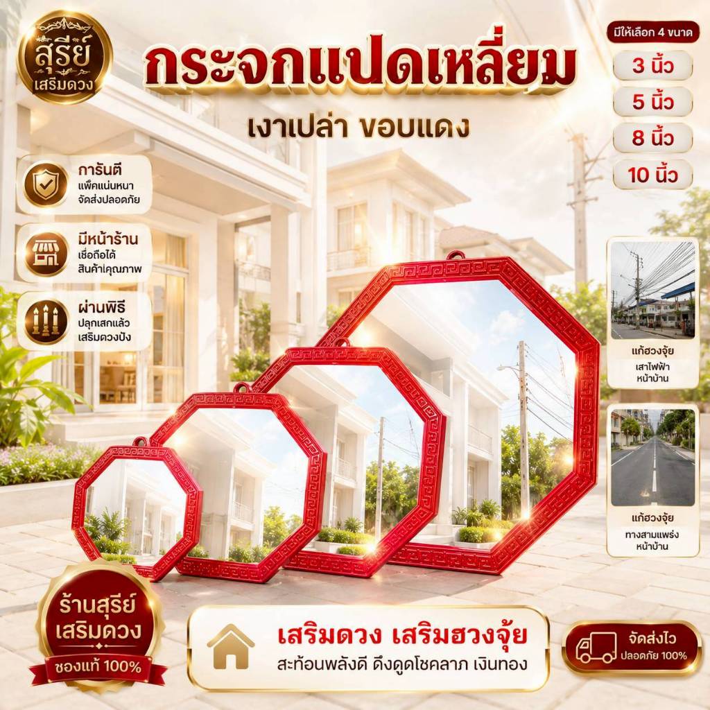 ☀️ กระจกเงา ☀️เน้นสะท้อนสิ่งไม่ดี กระจกแปดเหลี่ยม 3/5/8/10 นิ้ว แก้บ้านตรงข้ามติดกระจก เสาไฟ ทางสามแพร่ง มีหน้าร้าน
