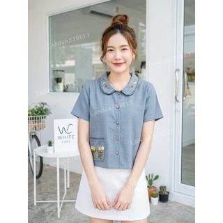 เสื้อผ้าฝ้าย คอบัว ปักดอกไม้